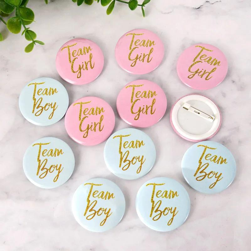 10Pcs Team Boy Girl Button Pins Gender Reveal Tinplate Badges Gift for Guests Gender Reveal Party Supplies Baby Shower Decor