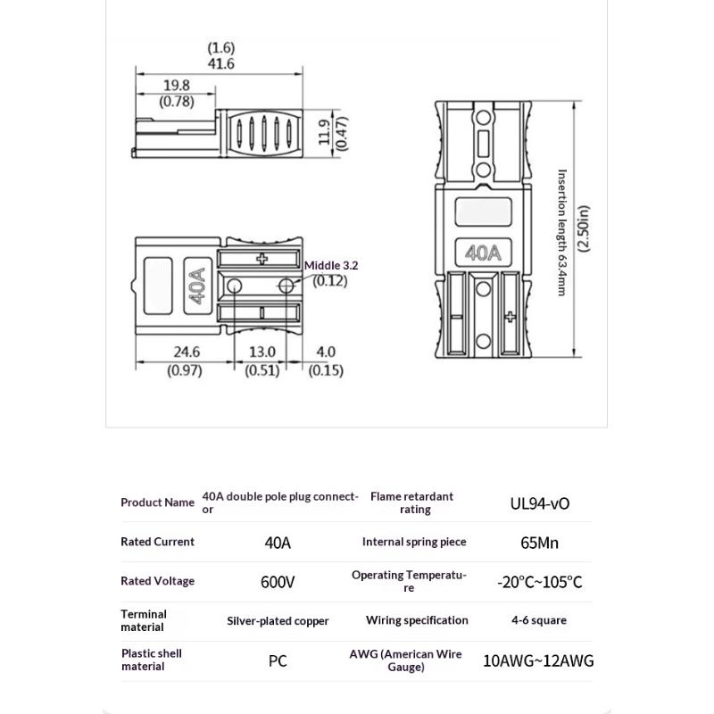 40A 600V Amp Plug Terminal Power Connector for Industrial Forklift Battery Heavy Duty Charging Adapter