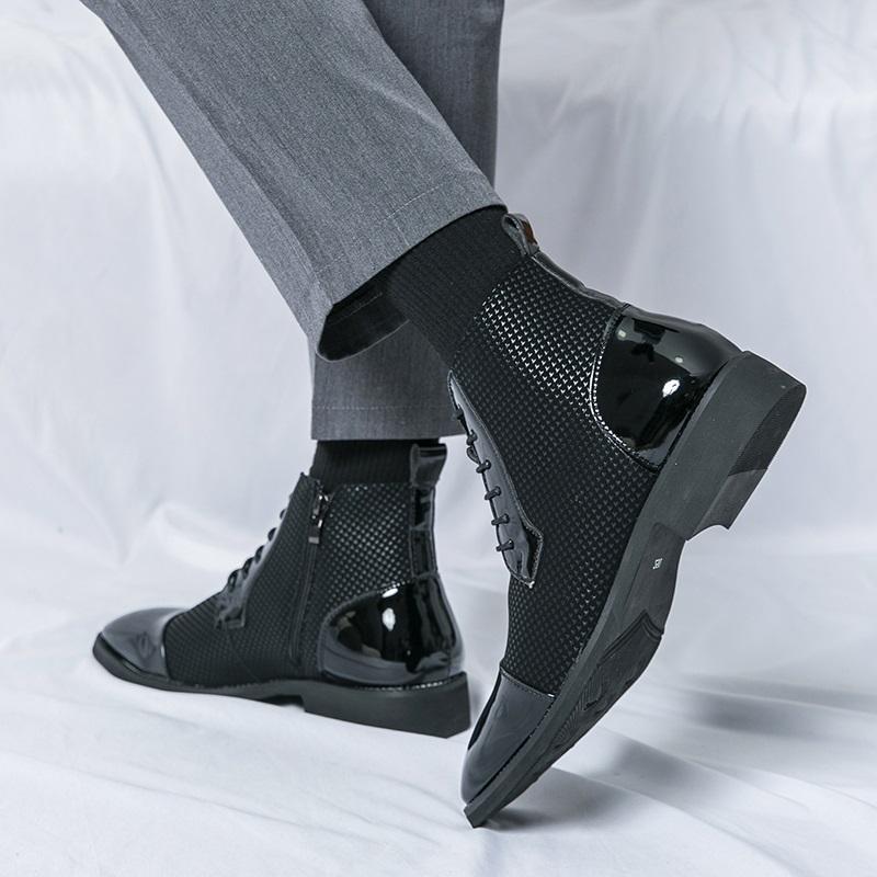 New Fashionable Winter Male Patchwork Mixed Ankle Boots Pointed High Tops For Men Flats Everyday All Match Shoes Zapatos Hombre