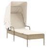 2 Piece Sun Lounger Set with Canopy and Table Beige Poly Rattan