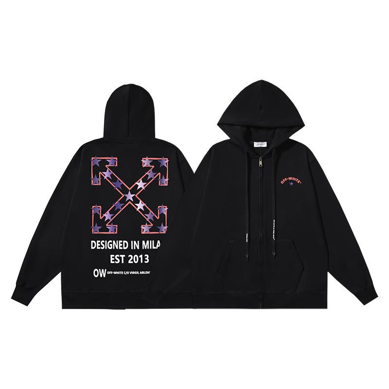 1232 Off-White 2026 Herbst/Winter Neu OW Stern Pfeil Muster Herren und Damen Reißverschluss Hoodie