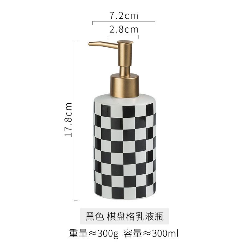 European Style Ceramic Lotion Bottle Black and White Plaid Soap Liquid Container Bathroom Shampoo Hand Sanitizer Storage Bottle