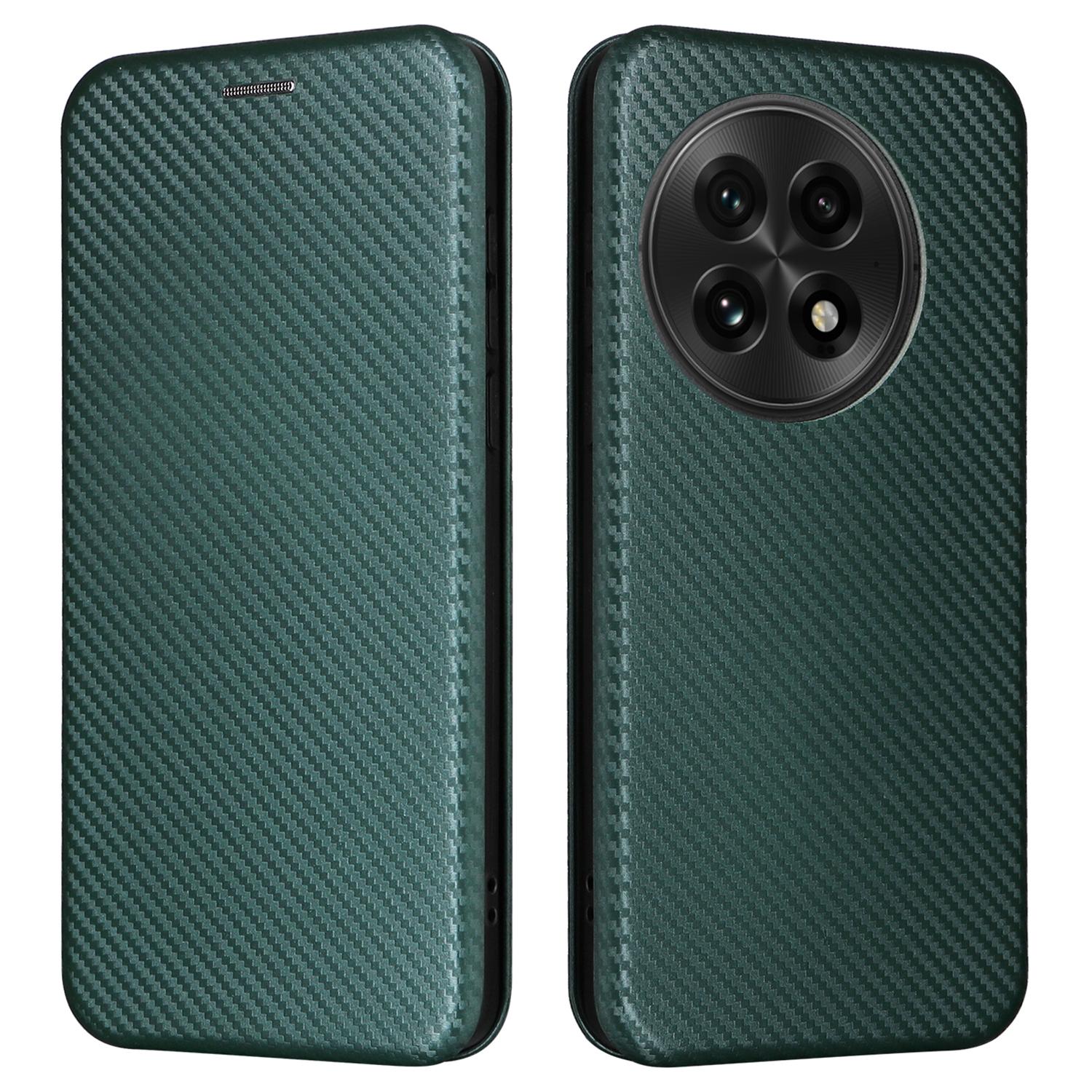 

For OnePlus 13 Case Carbon Fiber Texture Drop-Proof PU Leather Phone Cover Green