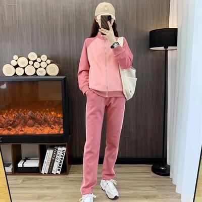 Trendy Women's Casual Suit: Spring/Autumn Sports Jacket & Sweatpants Set with Stand-Up Collar.