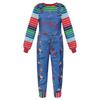 Costume da Bambola Film Horror per Adulti Colorato Top a Strisce Tuta Vestito Costume Giocattolo Spaventoso Retrò Outfit a Tema per Festa di Halloween