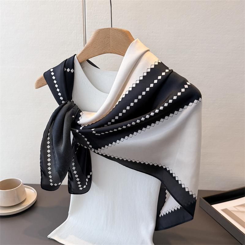 Geometrický Jednoduchý Barevný Soulad Saténová Imitace Hedvábí Potisk Velký Čtvercový Šátek Hedvábný Šátek Šál Šátek na Hlavu Šátek na Ochranu Krku
