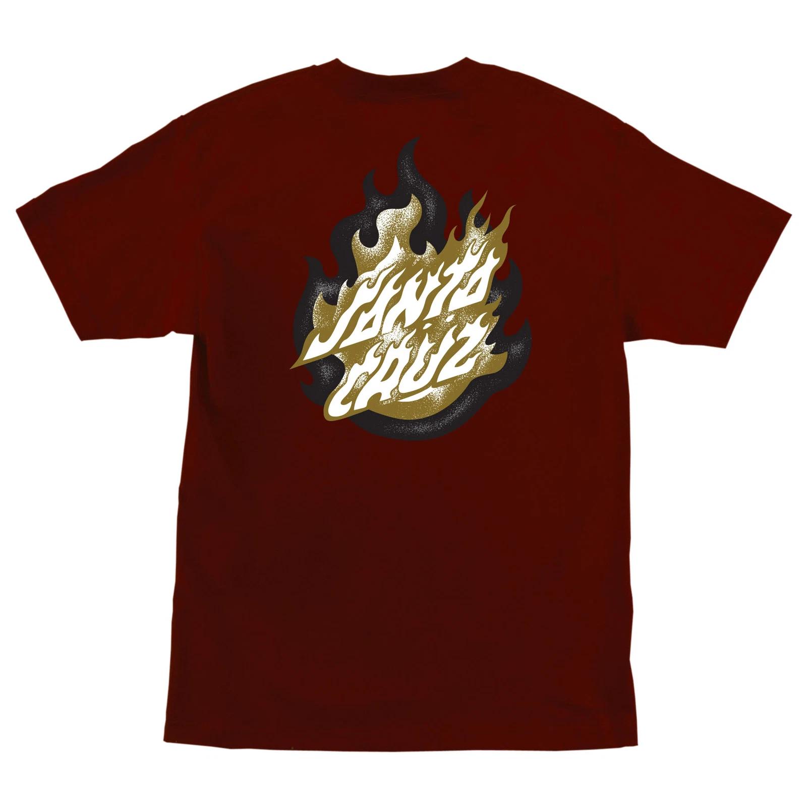 Santa Cruz ULTIMATE FLAME DOT Skateboard T Shirt BURGUNDY XS