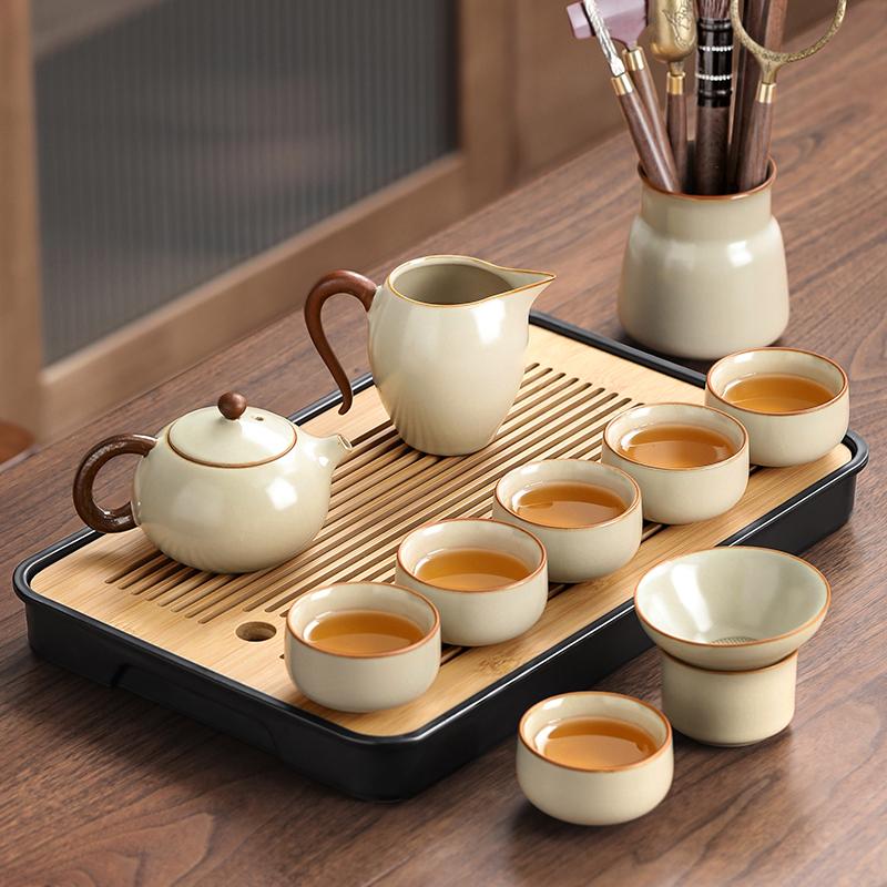 Ru Kiln Kung Fu Tea Set 2025 New Light Luxury Chinese Office Parlor Covered Bowl Brewing Teapot Teacup Set