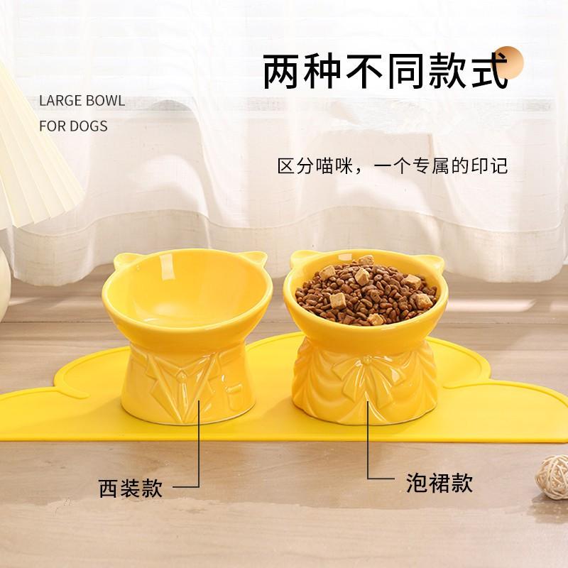 Elevated Ceramic Cat Bowl With Angled Rim Neck Support Anti-Chin Acne Pet Food Water Dish Cats