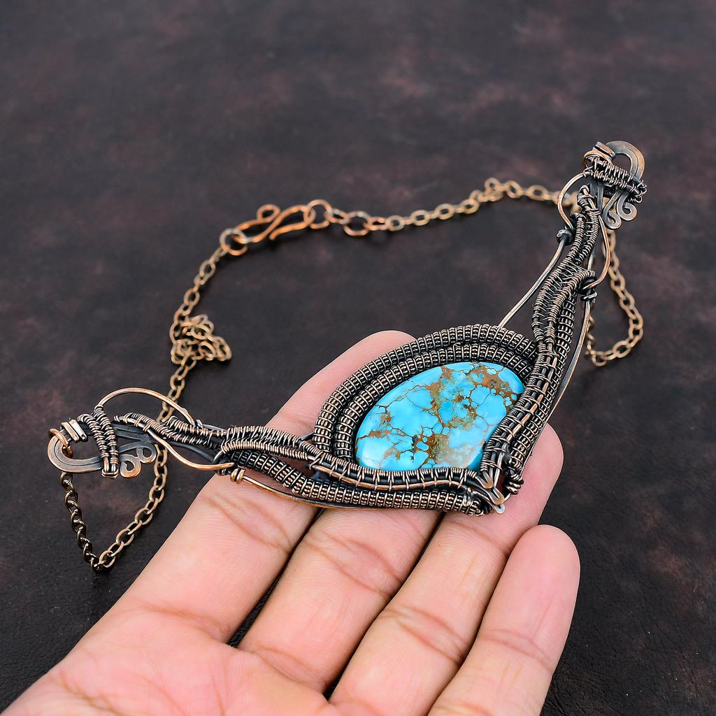 Tibetan Turquoise Necklace Copper Wire Wrapped Necklace Gemstone Copper Jewelry Adjustable Chain  Necklace Handmade Necklace Gift For Women