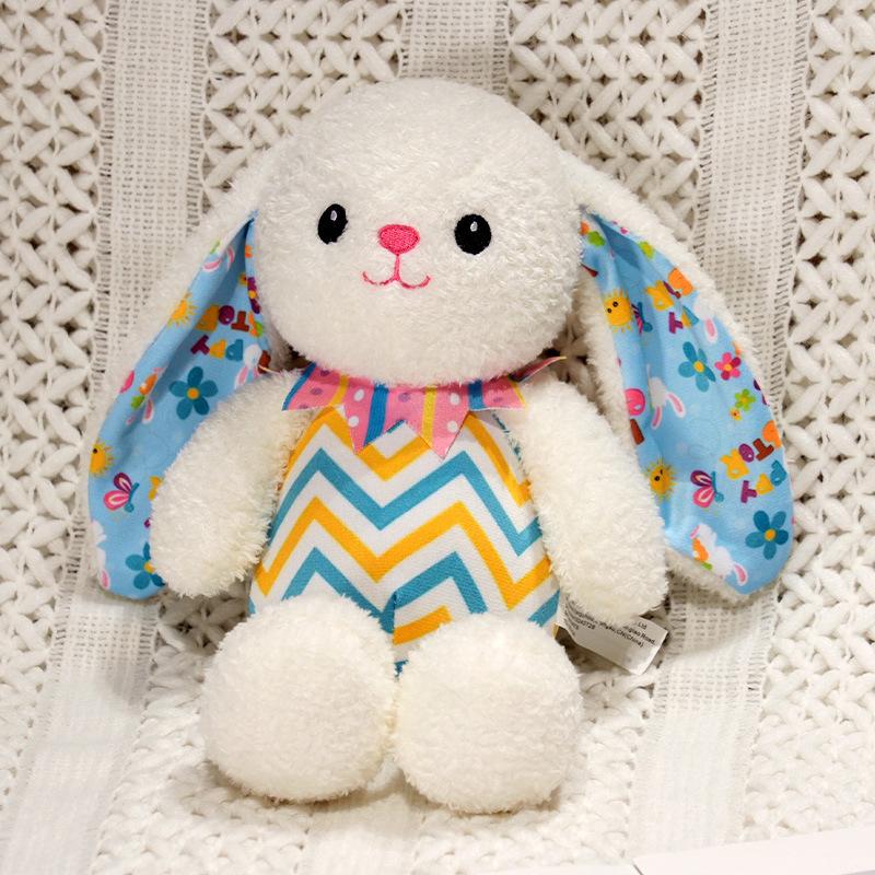Peluche Douce Rayée Lop 30cm Peluche Remplie Blanc Gris Marron Lapin Kawaii Peluche Animal de Dessin Animé Compagnon de Sommeil Cadeau Petite Amie 30cm