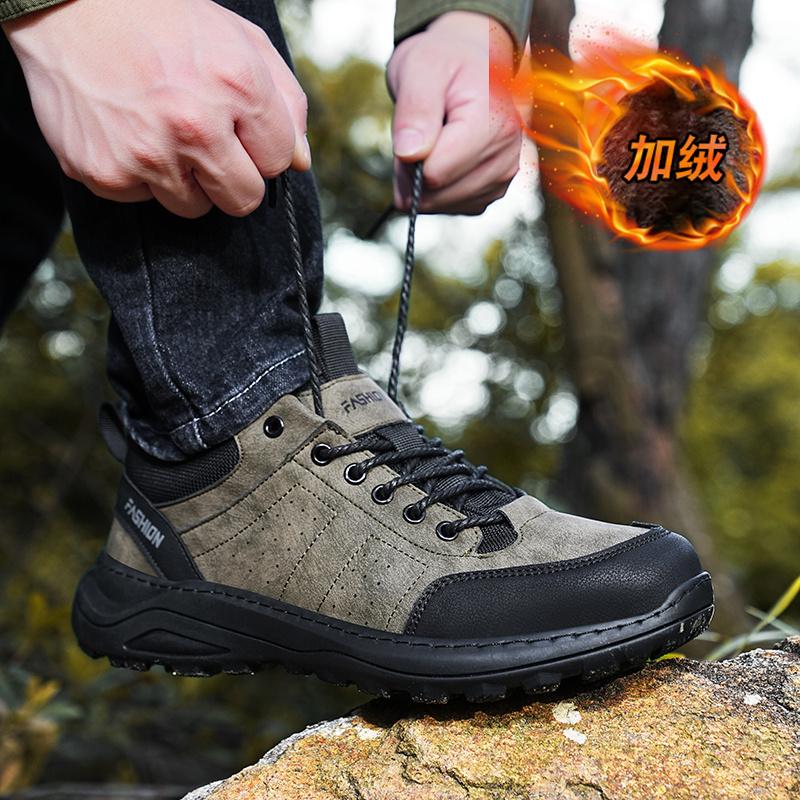 Winter Fur Warm Men's Hiking Work Shoes Anti-Skid Wear-resistant Hunting Tactical Sneakers Women Trekking Mountain Shoes