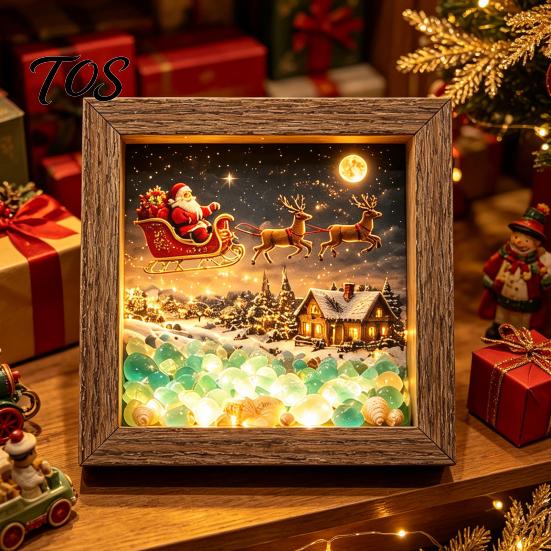 Wooden Landscape Ornament Christmas Snowy Night Light Picture Frame, Vintage Frame 3D Mini Gift for Friends Lamp, Desktop Atmosphere Decor Bedroom