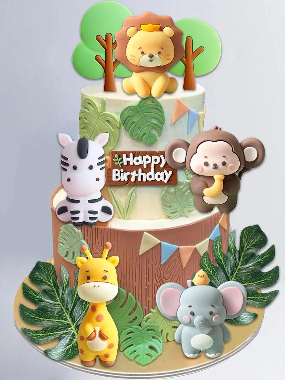 

Сафари Джунгли Животные Торт Топпер Лев Жираф Слон Зебра Обезьяна Деревья Листья для Дня Рождения Детского Праздника Принадлежности для Вечеринки