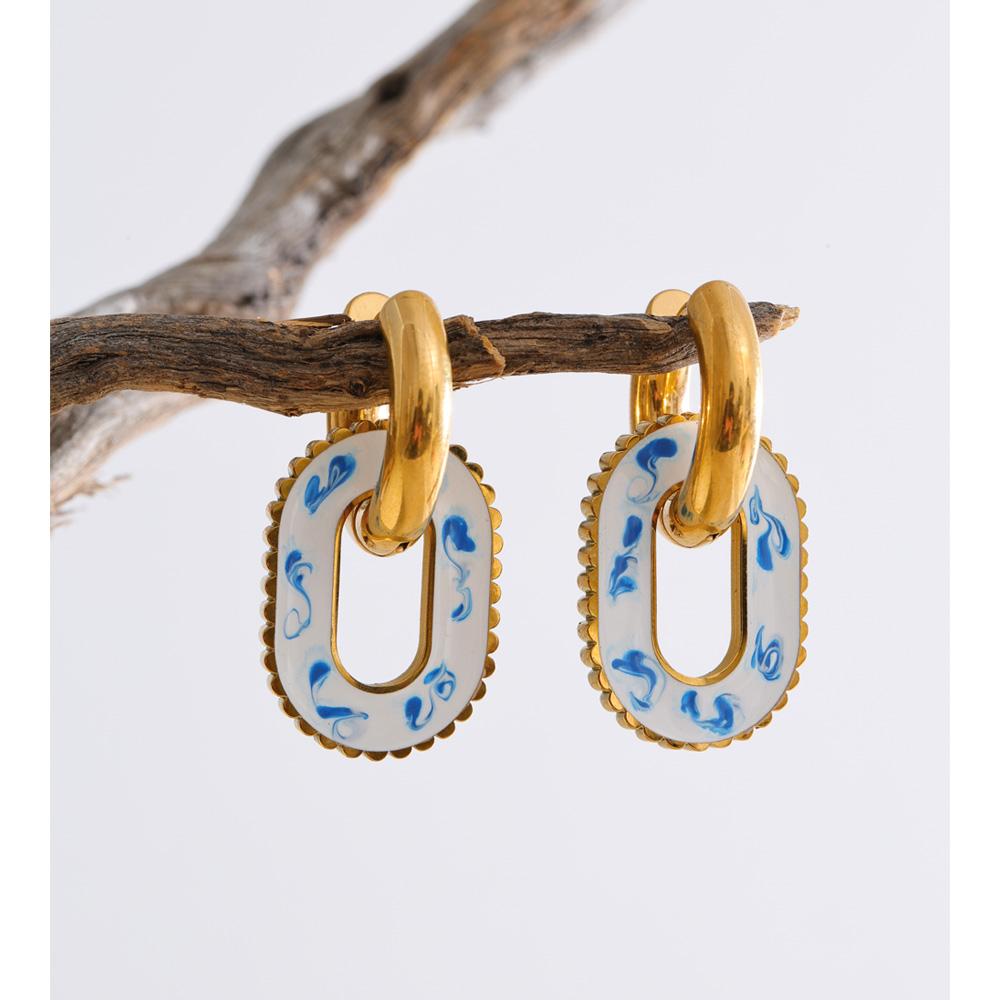 Eetit Stainless Steel Geometric Drop Hoop Earrings 18K Golden PVD Plated Stylish Unique Daily Jewelry Waterproof