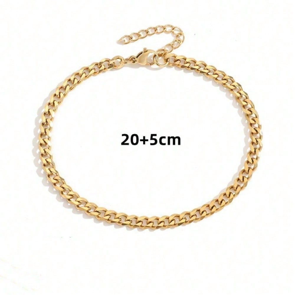 1pc Fashionable No Fade Stainless Steel Ankle Chain Gold Adjustable Stainless Steel Figaro Chain Anklet Barefoot Chain