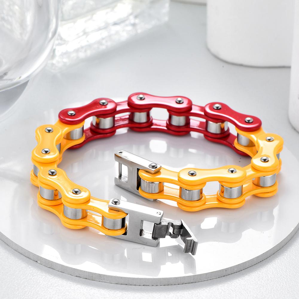 Purple Pink Color Blocking Motorcycle Chain Bracelet for Men Stainless Steel Bicycle Link Design Man Bracelets Hip Hop Jewelry