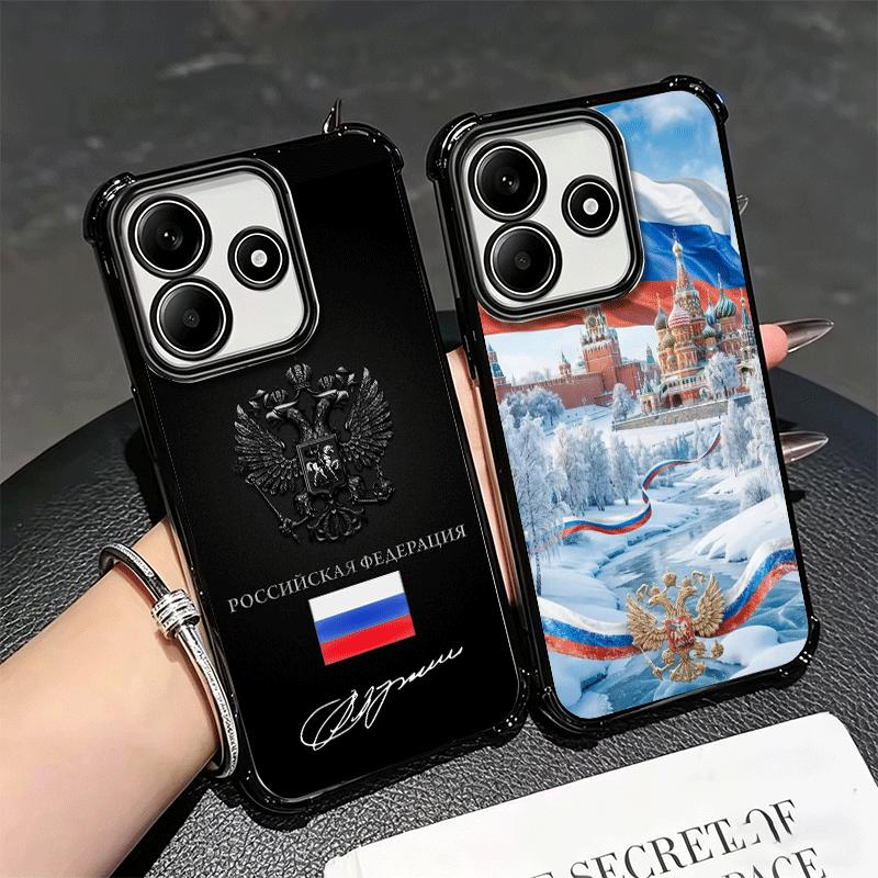 Russia Russian Flags Emblem Soft Phone Case For Xiaomi Redmi Note 14 15 Pro Plus 13 12 11S 11T 5G 10 9S 9 Plating Anti-Fall Fund