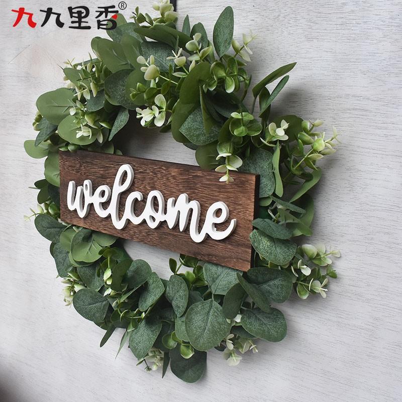 Large Artificial Eucalyptus Wreath With Money Plant Leaves Front Door Decor Welcome Sign Included