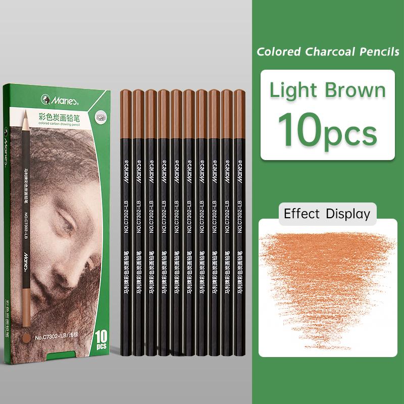 10 szt. Zestaw profesjonalnych kredek węglowych kolorowych Marie's, kolory odcieni skóry do szkicowania, cieniowania, mieszania, dla dorosłych i artystów