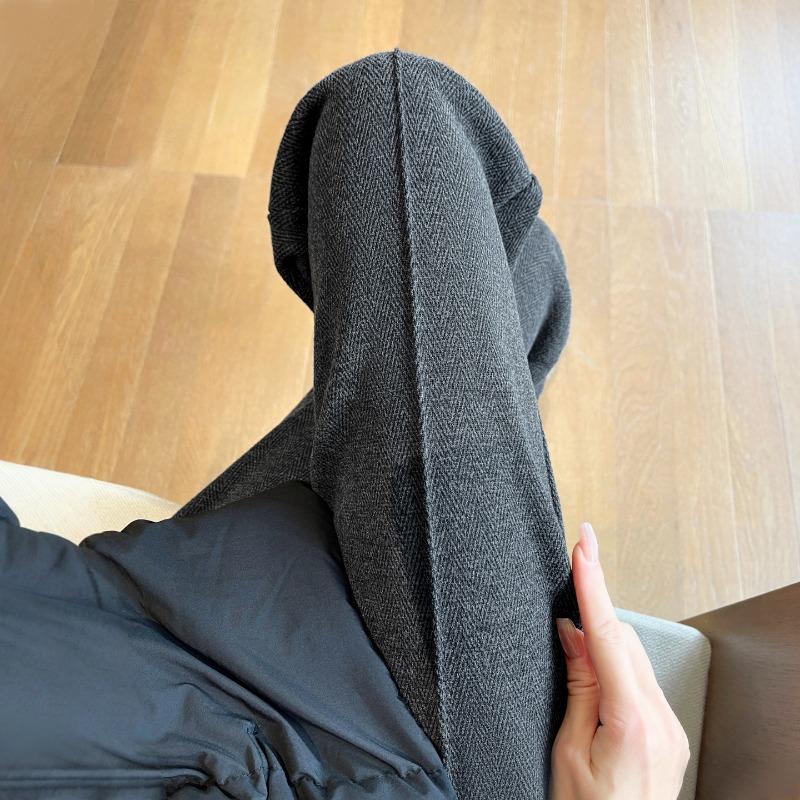 Character Pattern Woolen Wide-leg Pants Women's Autumn and Winter Small Soft Waxy Drape Narrow Version Casual Piled Thickened Wool Pants