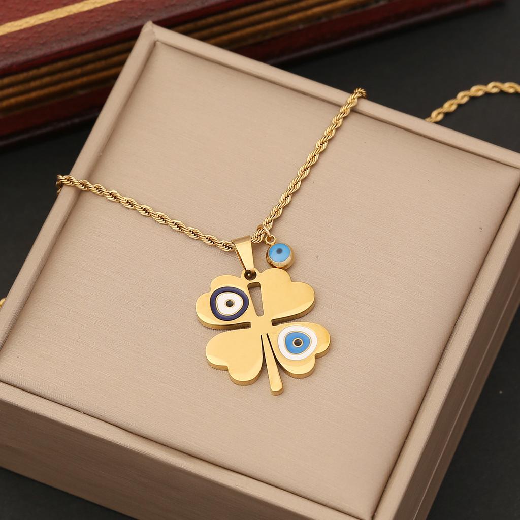 New Cross-border Jewelry Fashion Flower Stainless Steel Pendant Unique Eye Necklace Minimalist Clavicle Chain