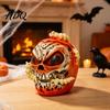 Dark Style Holiday Decorations Halloween Skull Apples Resin Statue, Gothic Spooky Decor with Creative Scene Ornaments Worm, Horror Prop for