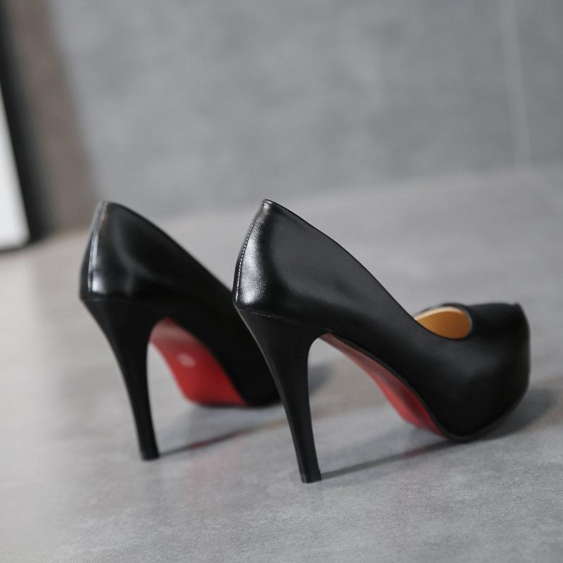 Damesko Rød såle høye hæler Sexy spiss tå rød såle 12 cm Pumps Brudekjole Sko Naken Svart Farge Rød Bunn Høye hæler