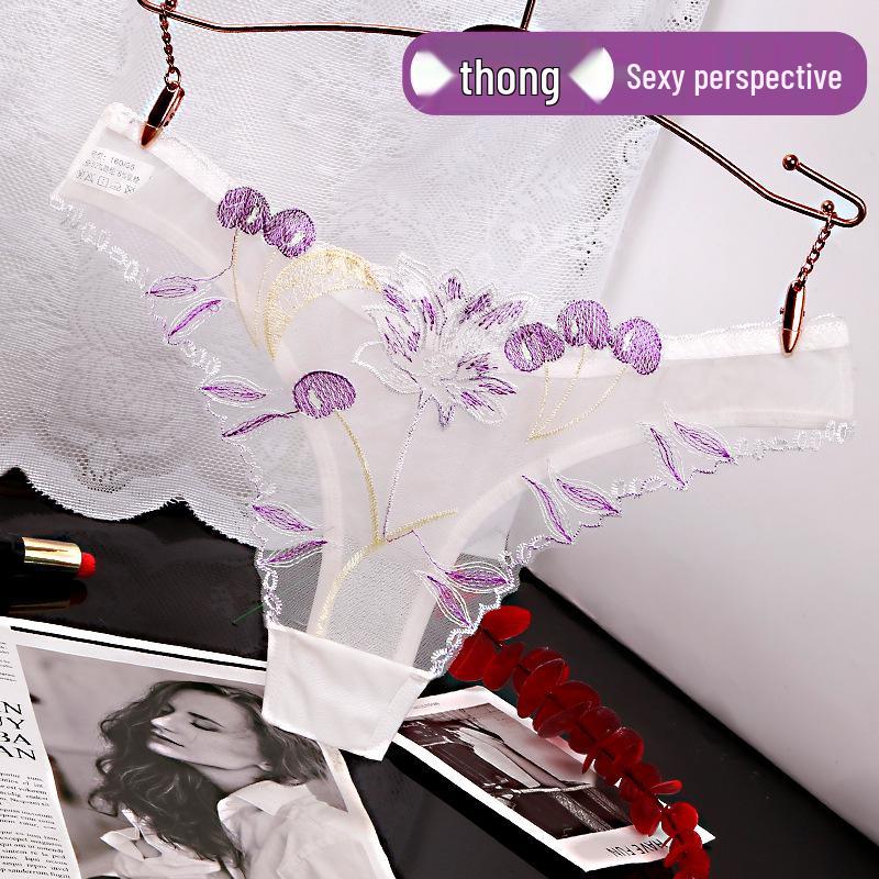 Tanga Femei Fără Cusături cu Dantelă Brodată Transparentă