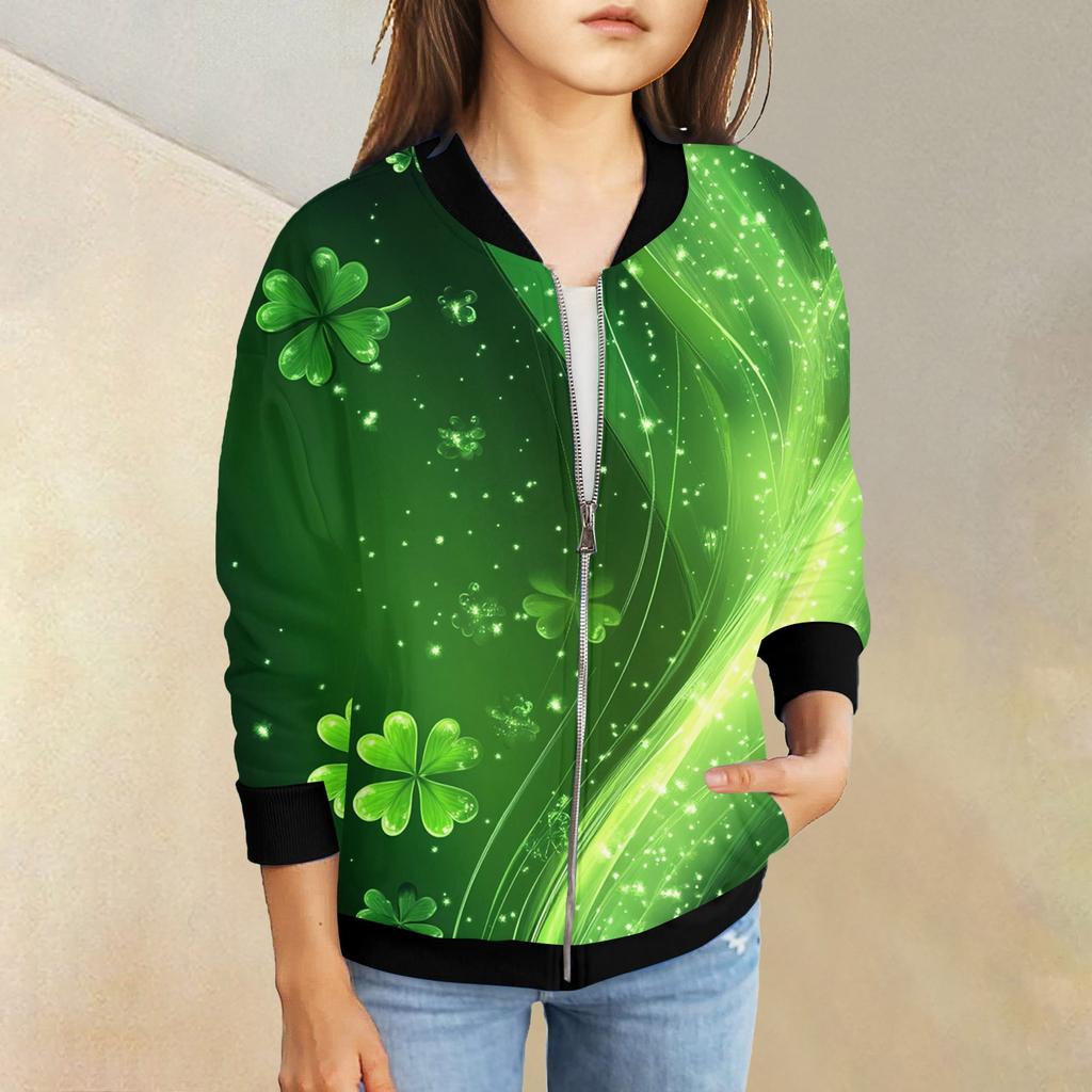 Dívčí bundy na zip Dětské podzimní mikiny s dlouhým rukávem Svrchní oděvy s kapsami St. Den svatého Patrika 5-15 let