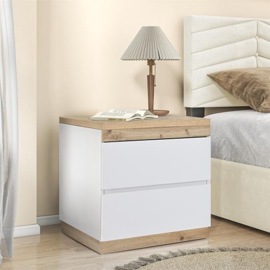 Wood Grain Nightstand with 2 Drawers Spacious Desktop Strong Load-bearing Small Side Table Nightstand Bedroom