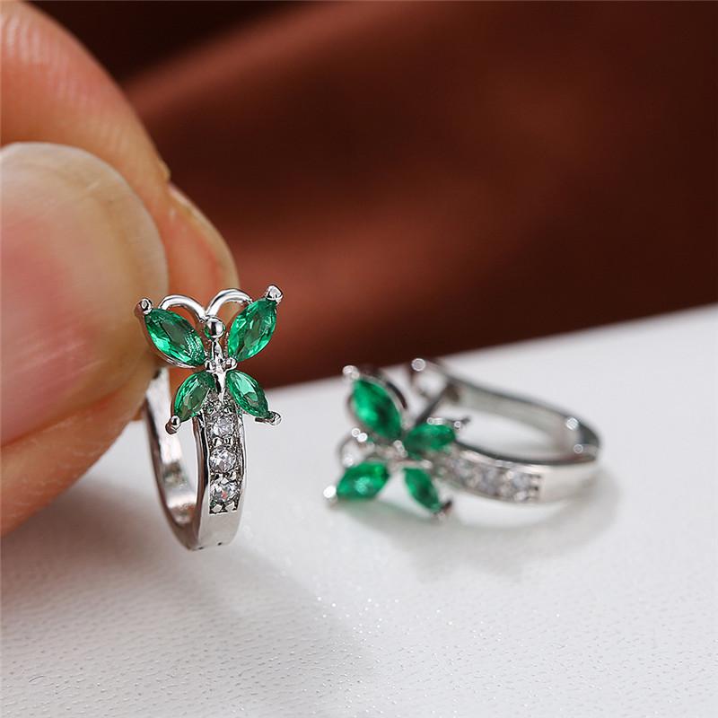 Crystal Female Multicolor Zircon Small Butterfly Clip Earrings Vintage Yellow Gold Color Wedding Boho Jewelry For Women