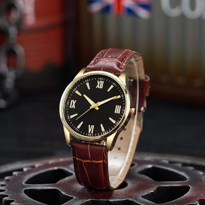 Men Business Watch Round Dial Faux Leather Strap Quartz Movement Teens Adults Formal