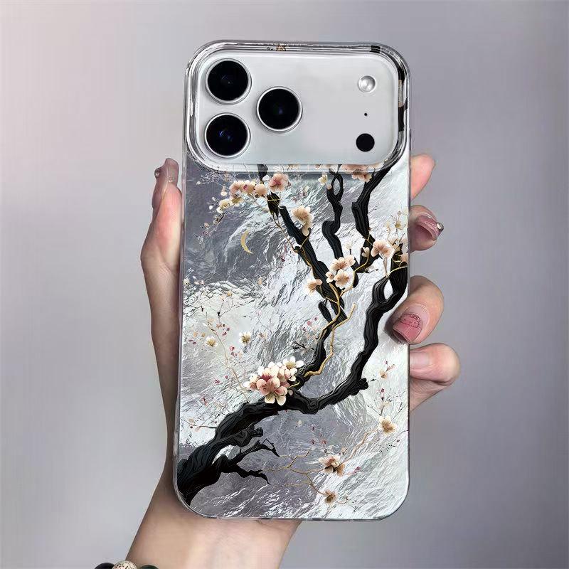 Withered Tree Flowers Fashion Phone Case for iPhone 13, 14 Pro Max, 15, 16 Pro, and 17 Girly Edition.