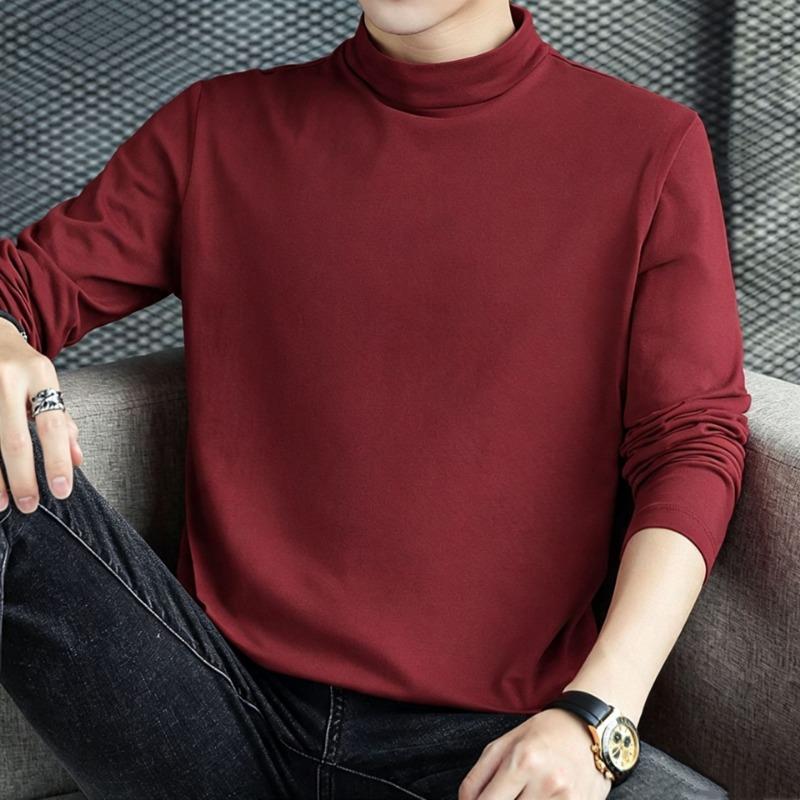Men S Half High Neck Long Sleeve Cotton Loose Fit T Shirt