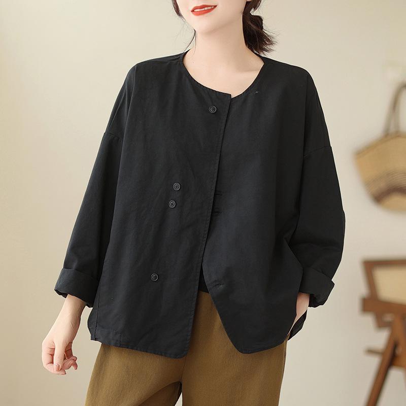 Women s Plus Size Washed Cotton Linen Long Sleeve Spring Jacket Cardigan XL