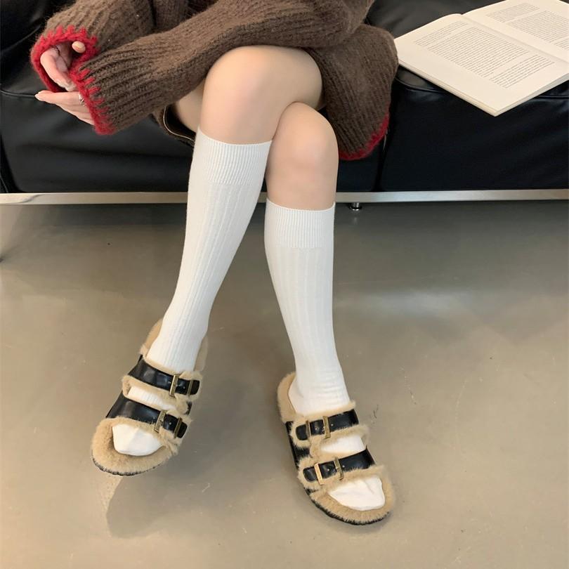 2025 New Autumn and Winter Thick-soled Retro Fluffy Slippers Women's Shoes Wear Warm Cotton Slippers