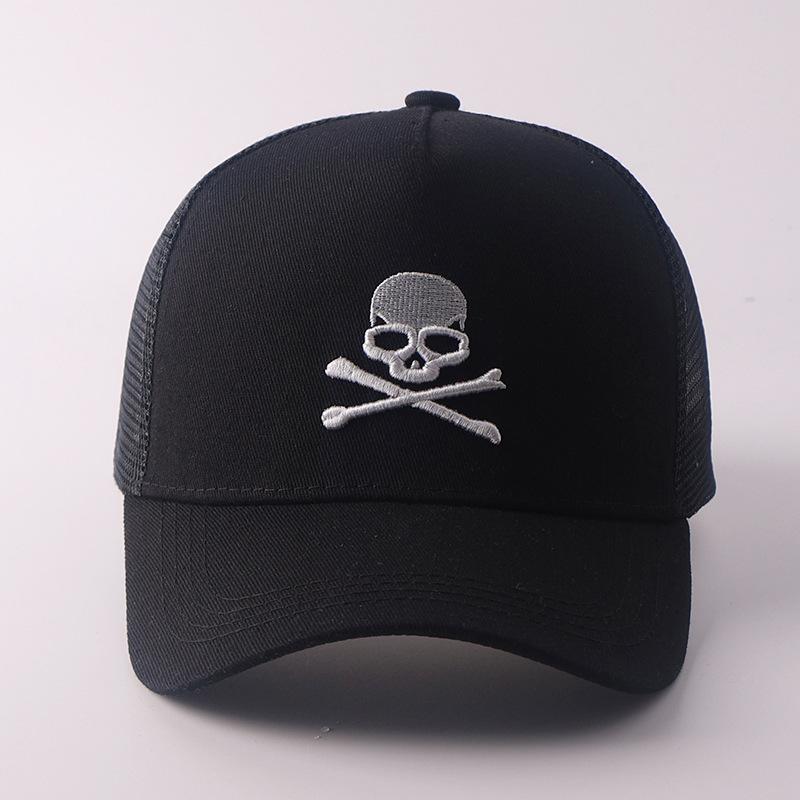 Spring and summer new embroidered skull baseball cap European and American personality breathable truck driver mesh hat