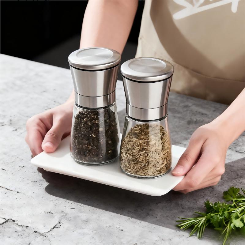 Salt & Pepper Grinder Stainless Steel Grinder Glass Seasoning bottle Manual Grinding bottle Adjustable Grind Spice Kitchen Tool