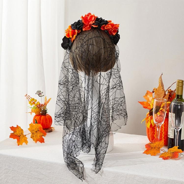 Delicate Rose HairBand Black Headdress Mysterious Rose Hairband with Black Headdress for Halloween Parties Costume
