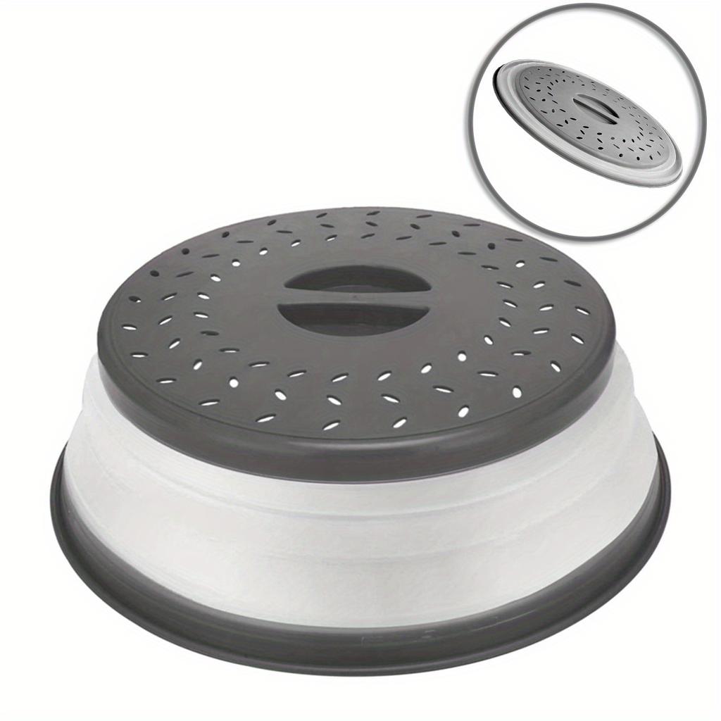 10.5 Inch Round Multi-Ply Collapsible Microwave Food Cover with Steam Vent and Strainer Easy-to-Carry Design with Handle - Perfect for Cooking