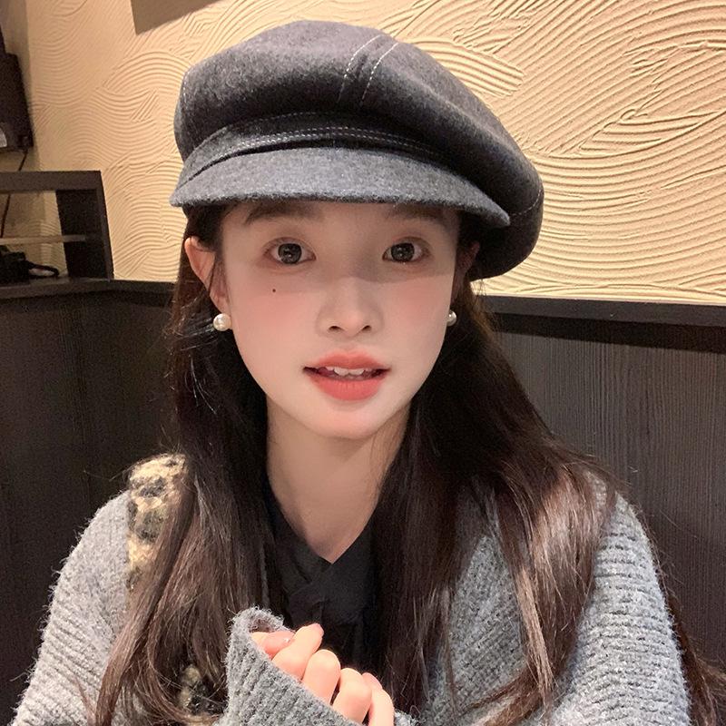 Australian Hair Beret Women'S Autumn And Winter High-Quality Face Small Literary Temperament Elegant Octagonal Hat Versatile Casual Painter Hat