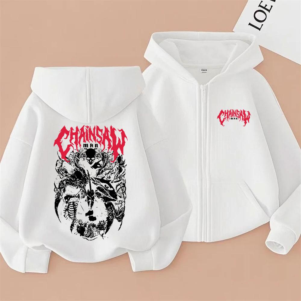 Anime Chainsaw Man Hayakawa Aki Grafik Reißverschluss-Hoodie Herren Damen Mode Übergroße Zip-Up-Jacke Mantel Unisex Manga Fleece-Hoodies