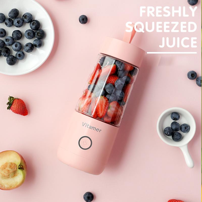 

VITAMER 350ml Portable Electric Fruit Juicer USB Rechargeable Smoothie Blender Machine Kitchen Fruit Mixer Cup Juicing Cup White