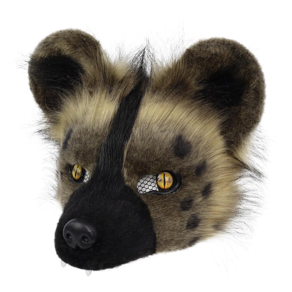 Realistic plush spotted hyena mask