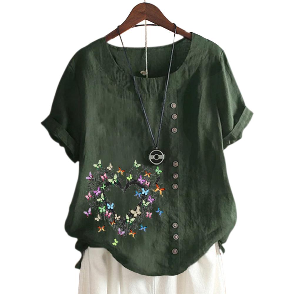 Women's Round Neck Short Sleeve Top Featuring 11 Colorful Floral Patterns