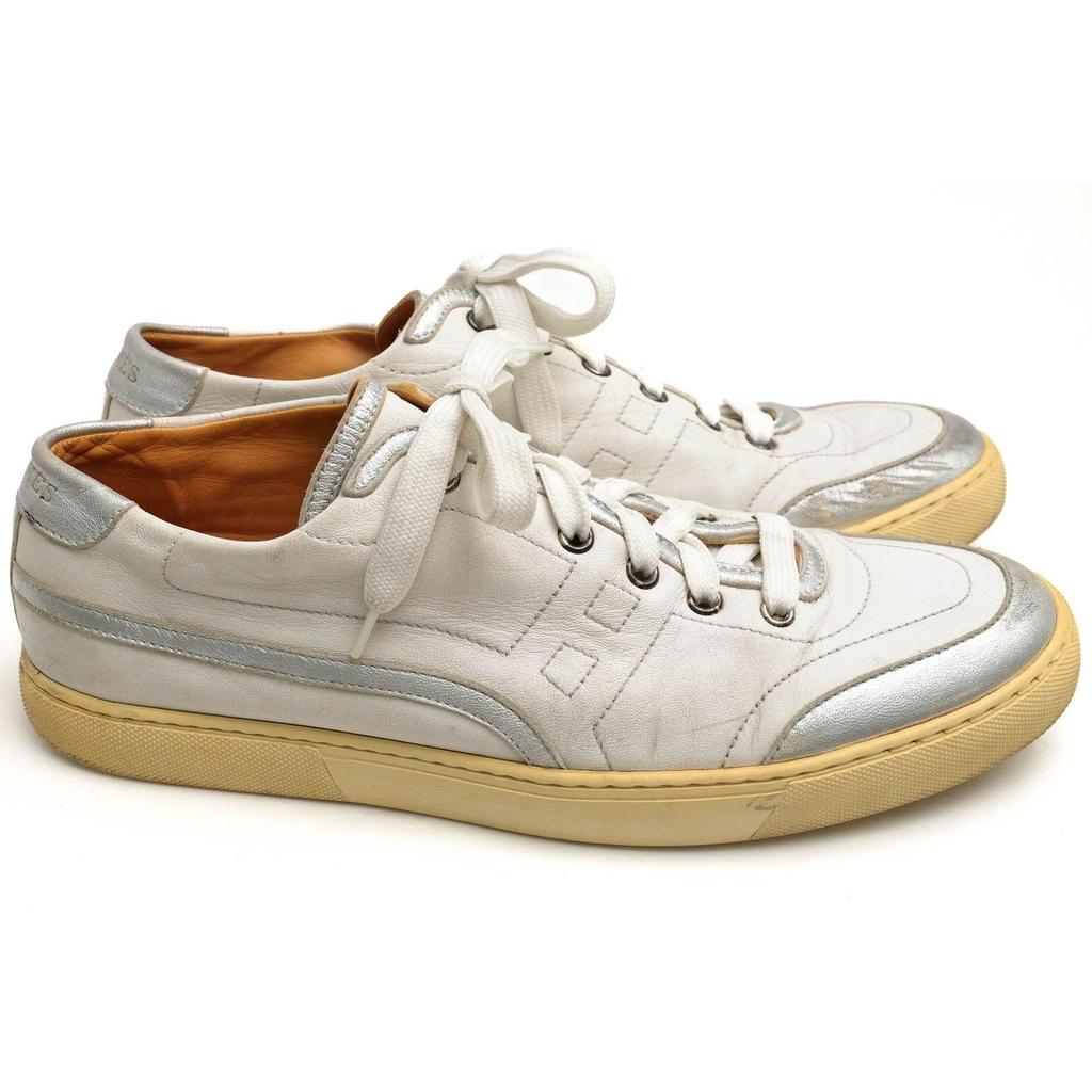 Used HERMES Shoes Sneakers Shoes Low Cut Men's Men's Leather Genuine Leather White White