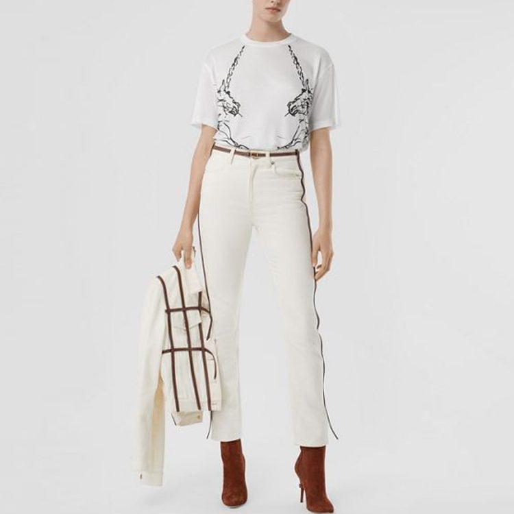 Burberry T Shirts Women's White Crew Neck Moderate Straight Fit 80161361