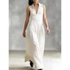 Elegant Black V-Neck Sleeveless Maxi Dress with Cinched Waist, Perfect for Work and Evening Events
