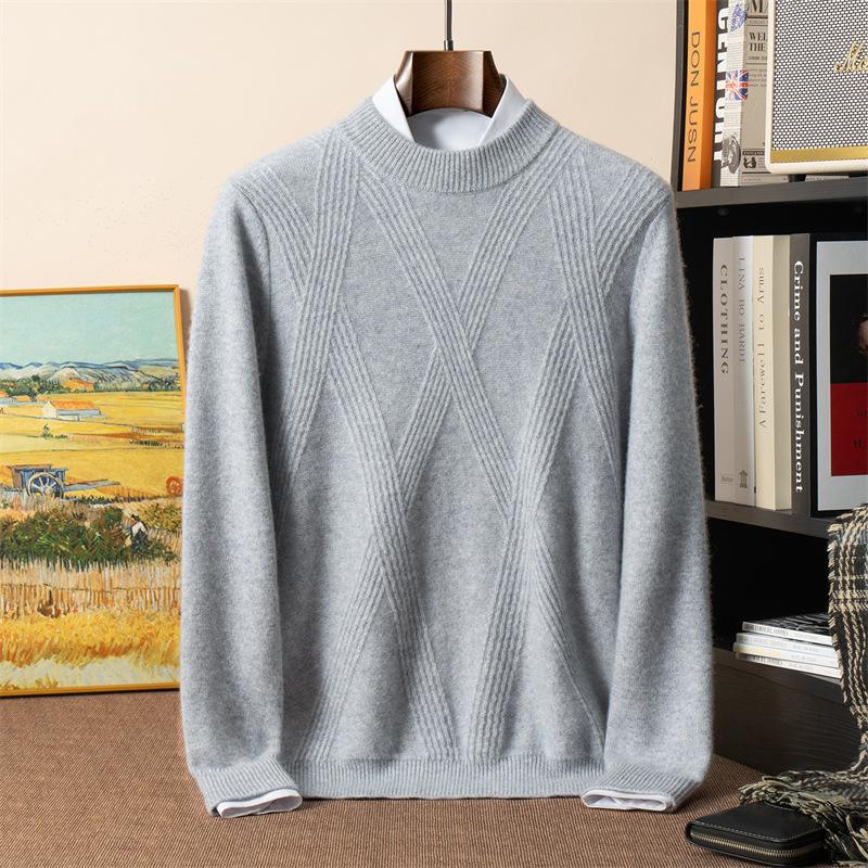 Cashmere shirt round neck seven-needle double-strand thickened large rhombus sweater loose knitting